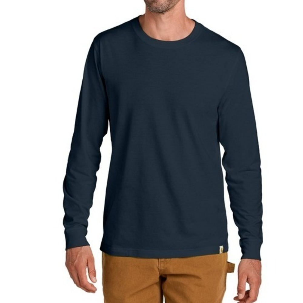 Carhartt Mens XL Navy Blue Mock Neck Long Sleeve Cotton T-Shirt Workwear Logo